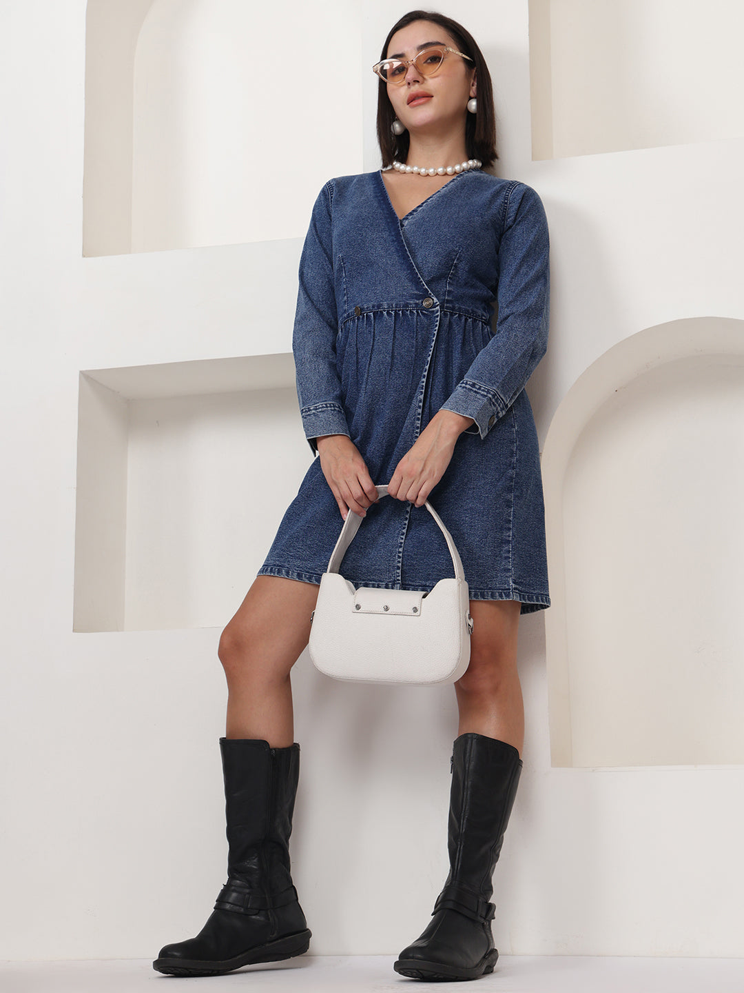 PUELLA Women Blue Stretch Denim Wrap Dress