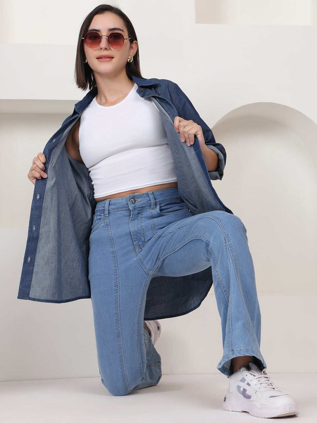 PUELLA Women Light Blue High-Rise Regular Fit Stretch Jeans