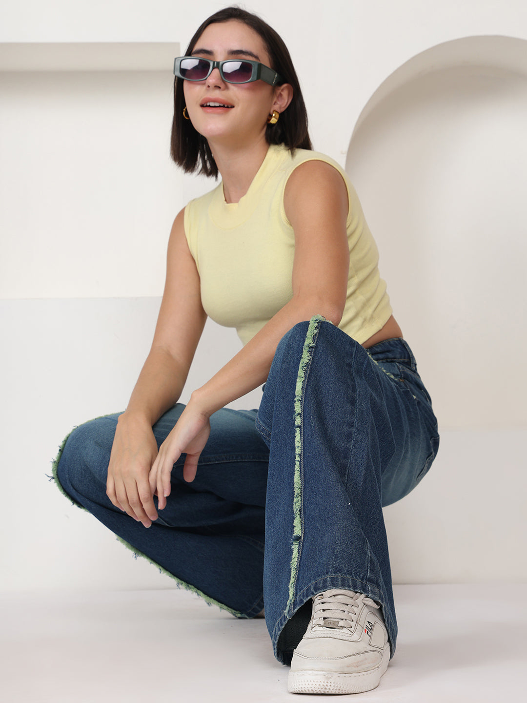 PUELLA Women Dark Blue Light-Fade High-Rise Baggy Jeans