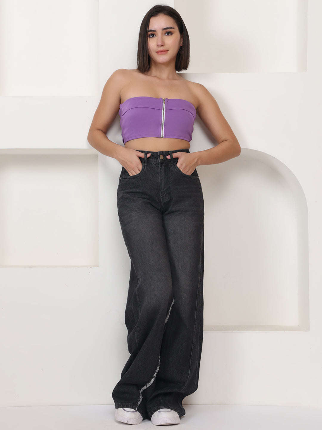 PUELLA Women Dark Grey High-Rise Wide Leg Jeans