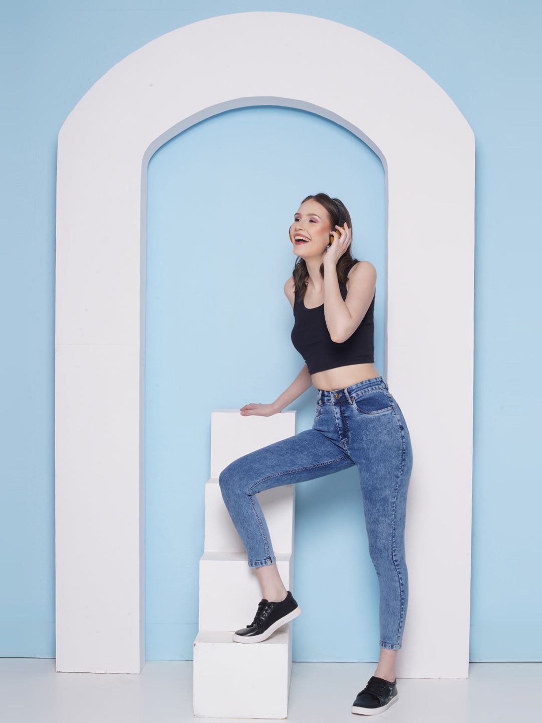 PUELLA Women Dark Blue High-Rise Skinny Fit Ankle-Length Jeans