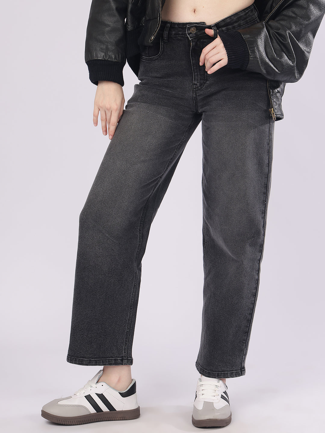 Women’s Dark Grey Straight Fit Denim Jeans