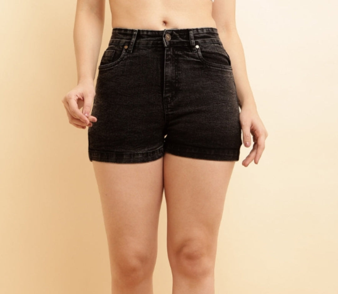 PUELLA Women Charcoal High-Rise Slim Fit Denim Shorts
