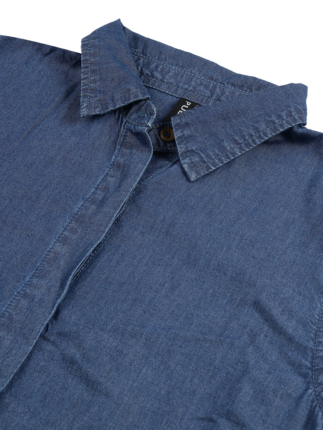 Women’s Blue Relaxed Fit Hidden Placket Denim Shirt