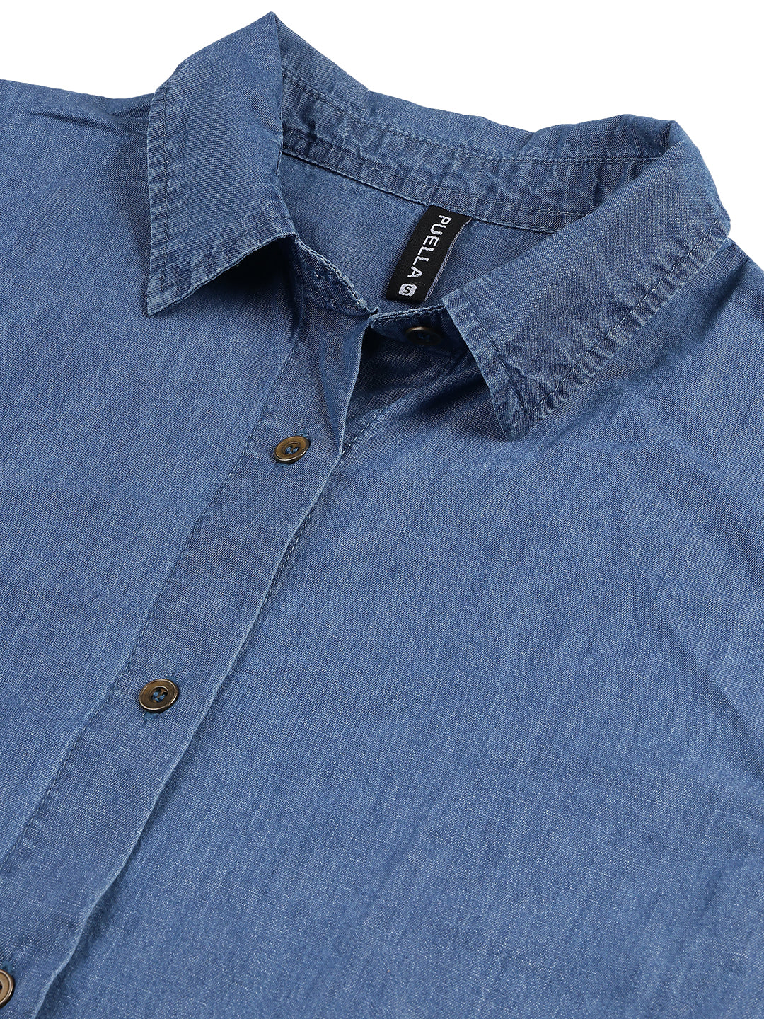 Women’s Blue Relaxed Fit Solid Denim Shirt
