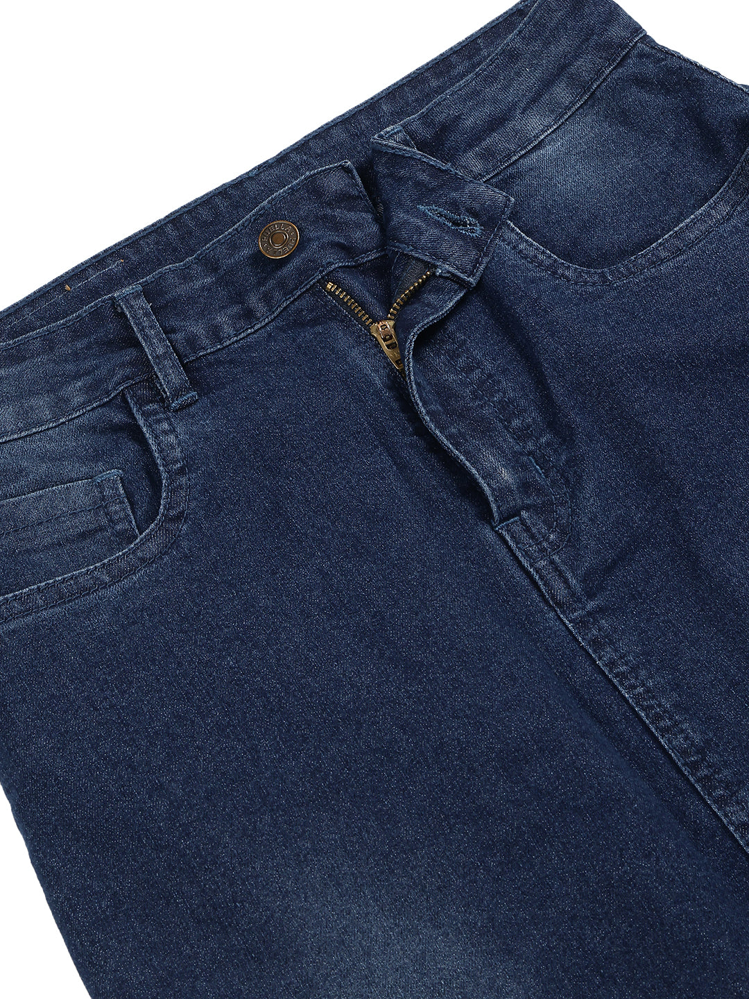 Women’s Dark Blue High-Rise Denim Straight Skirt with Front Slit