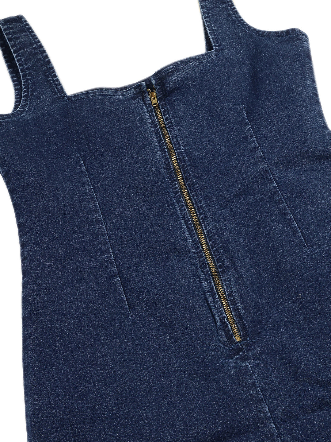 PUELLA Women Navy Blue Solid Denim Bodycon Dress with Front Zip Closure
