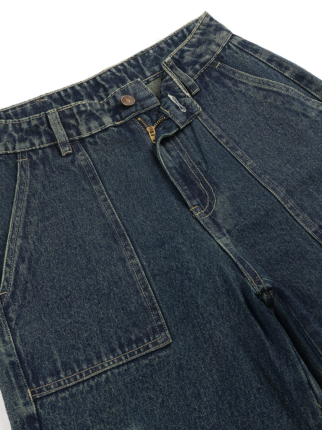 Women’s Dark Blue High-Rise Baggy Cargo Denim Jeans