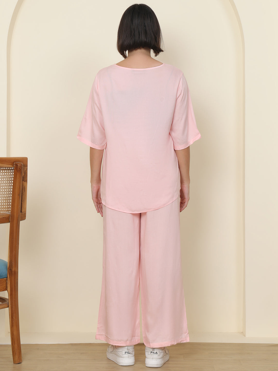 PUELLA Women Blush Pink Embroidered Pure Cotton Co-ord Set