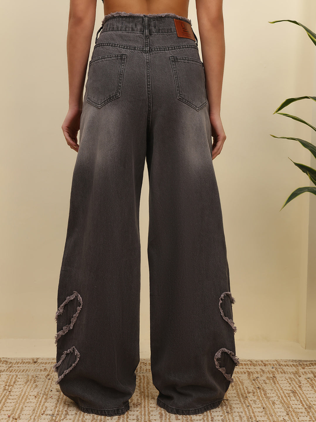 Women’s Grey High-Rise Baggy Fit Distressed Jeans