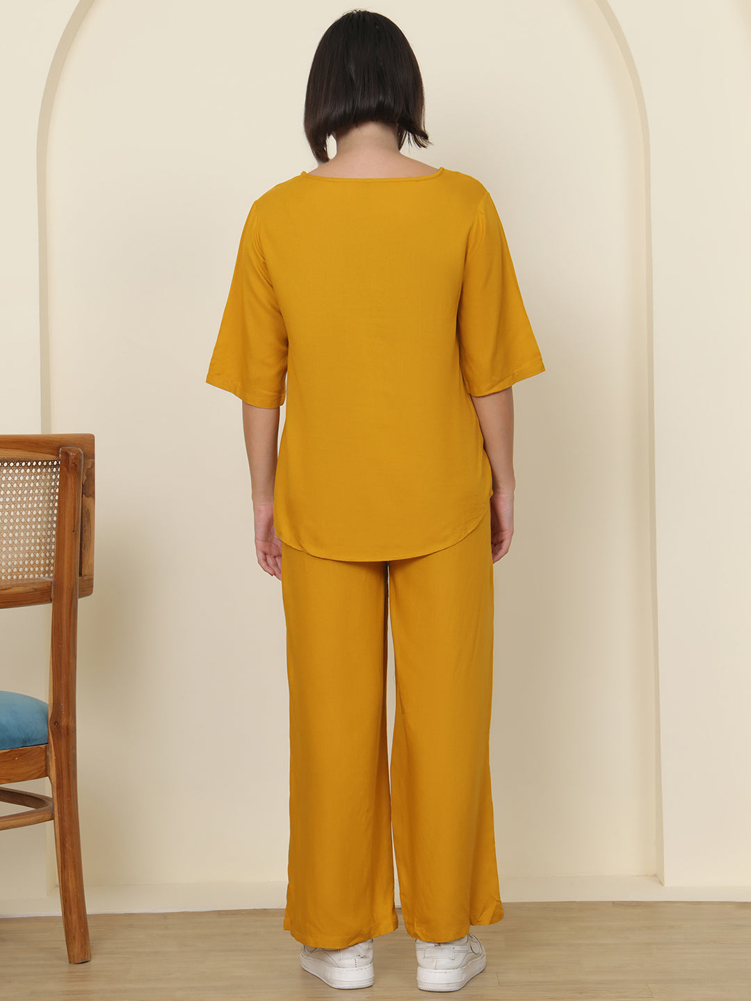 PUELLA Women Mustard Yellow Embroidered Pure Cotton Co-ord Set