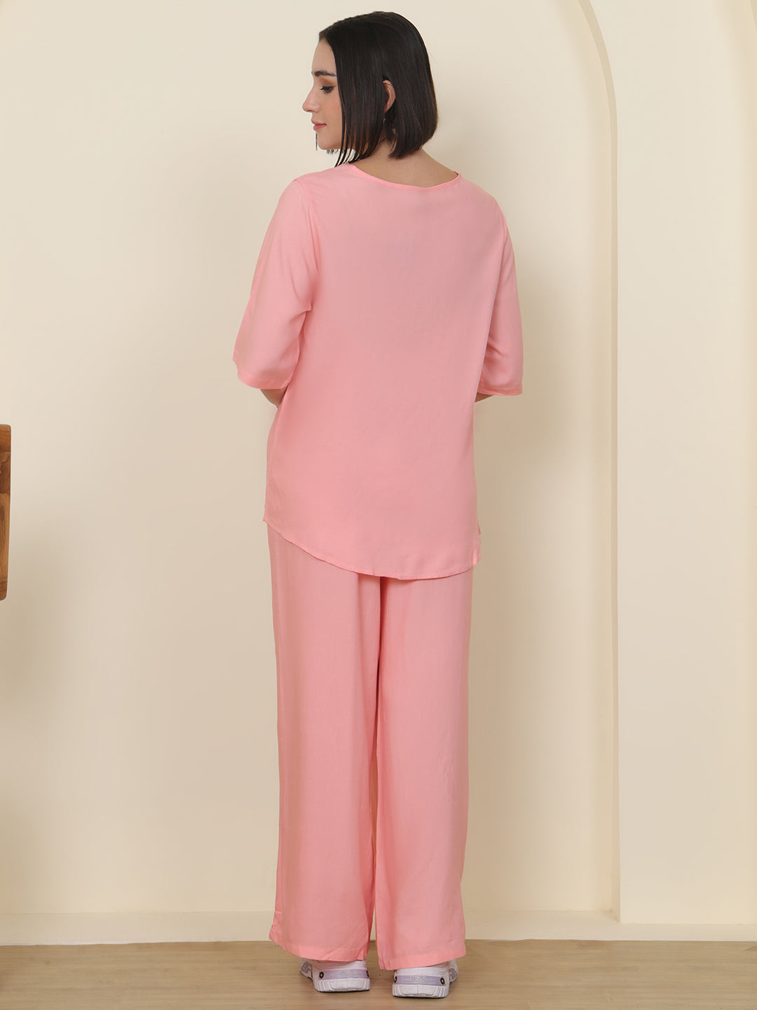 PUELLA Women Peach Embroidered Pure Cotton Co-ord Set