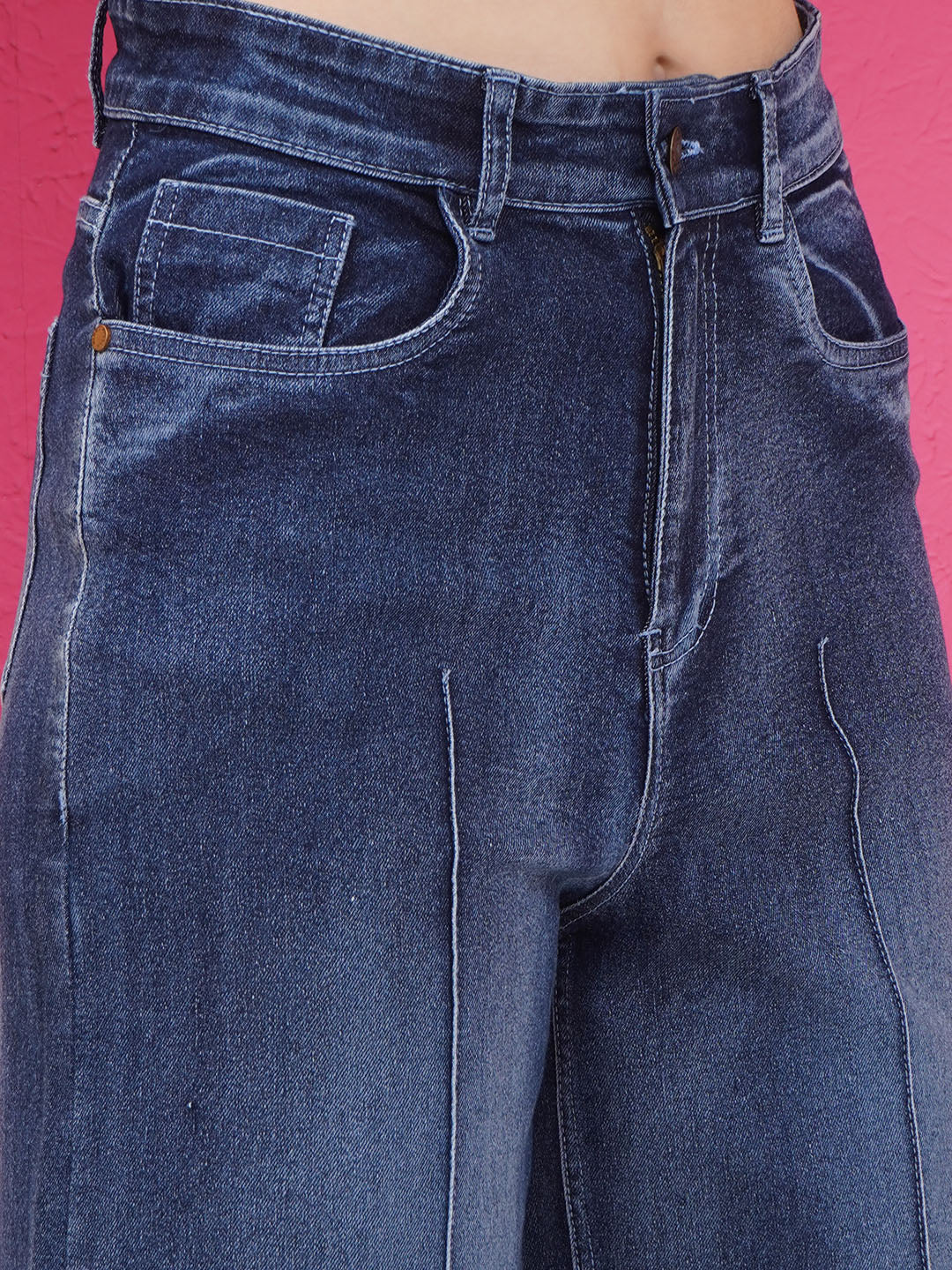 PUELLA Women Dark Blue High-Rise Wide-Leg Jeans