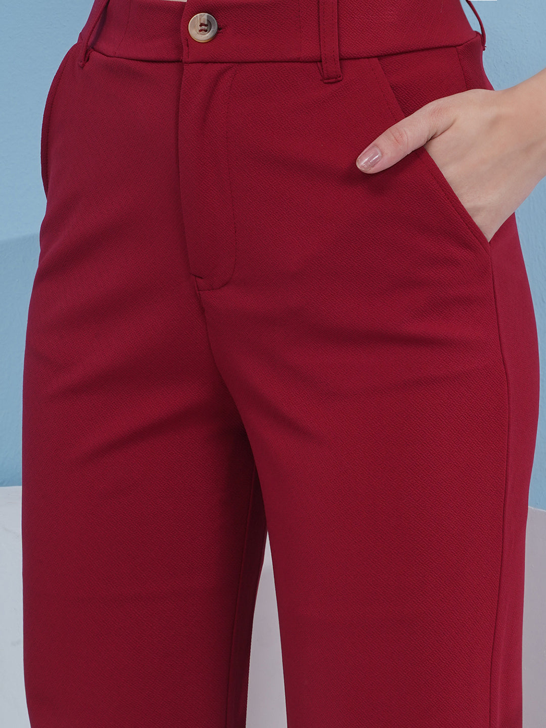 PUELLA Regular Fit Black Color Knitted Fabric Trouser Pant For Women