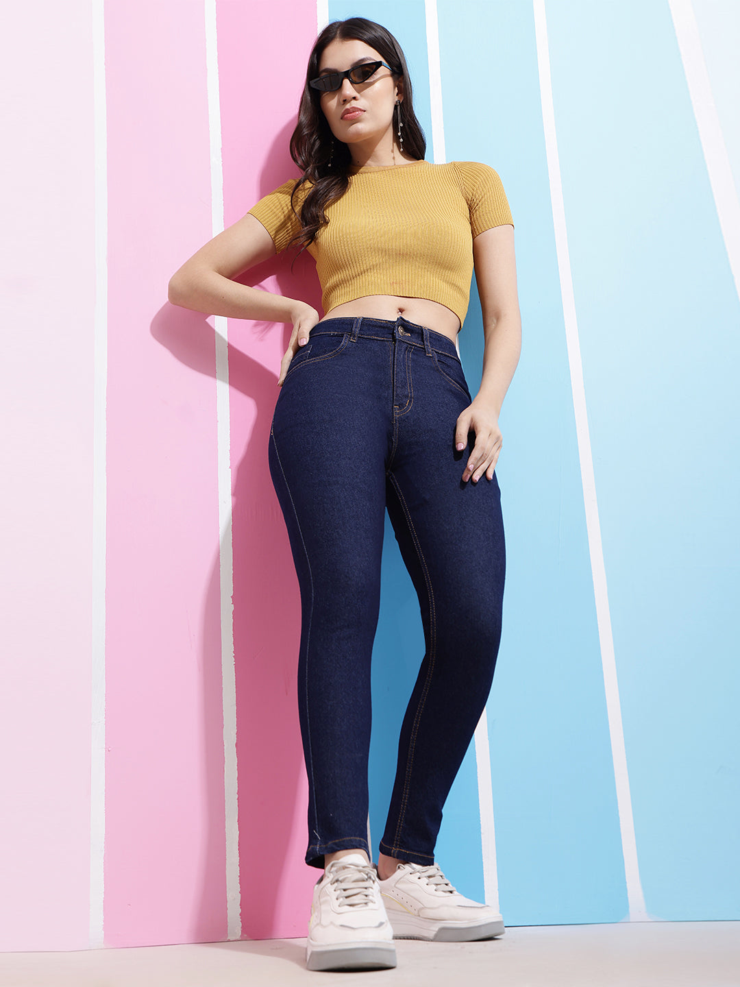 PUELLA Slim Fit High-Rise Dark Blue Stretchable Cotton Denim