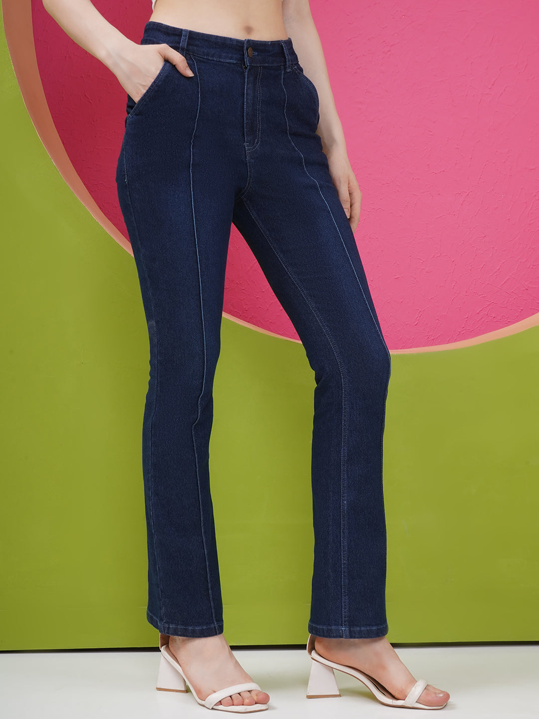 PUELLA Women Dark Blue High-Rise Slim Straight Jeans