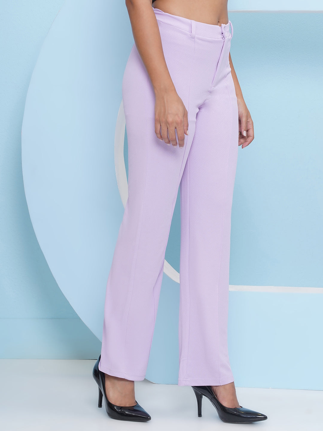 PUELLA Women Purple High-Rise Straight Fit Trousers