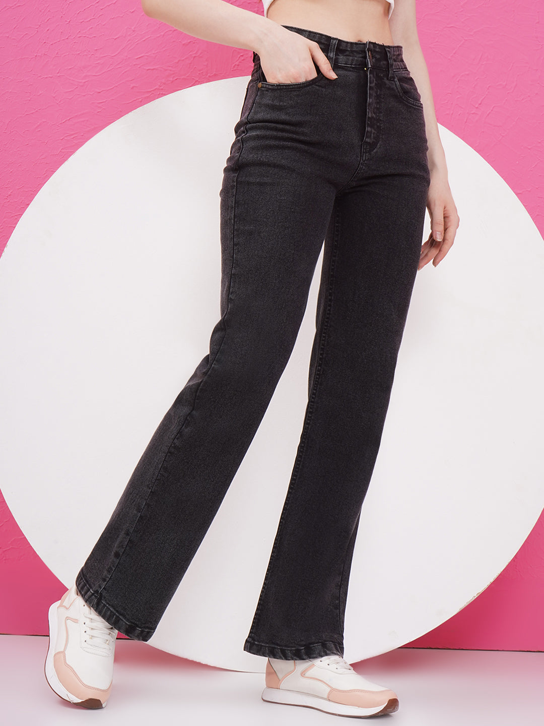 PUELLA Women Black Washed High-Rise Bootcut Jeans