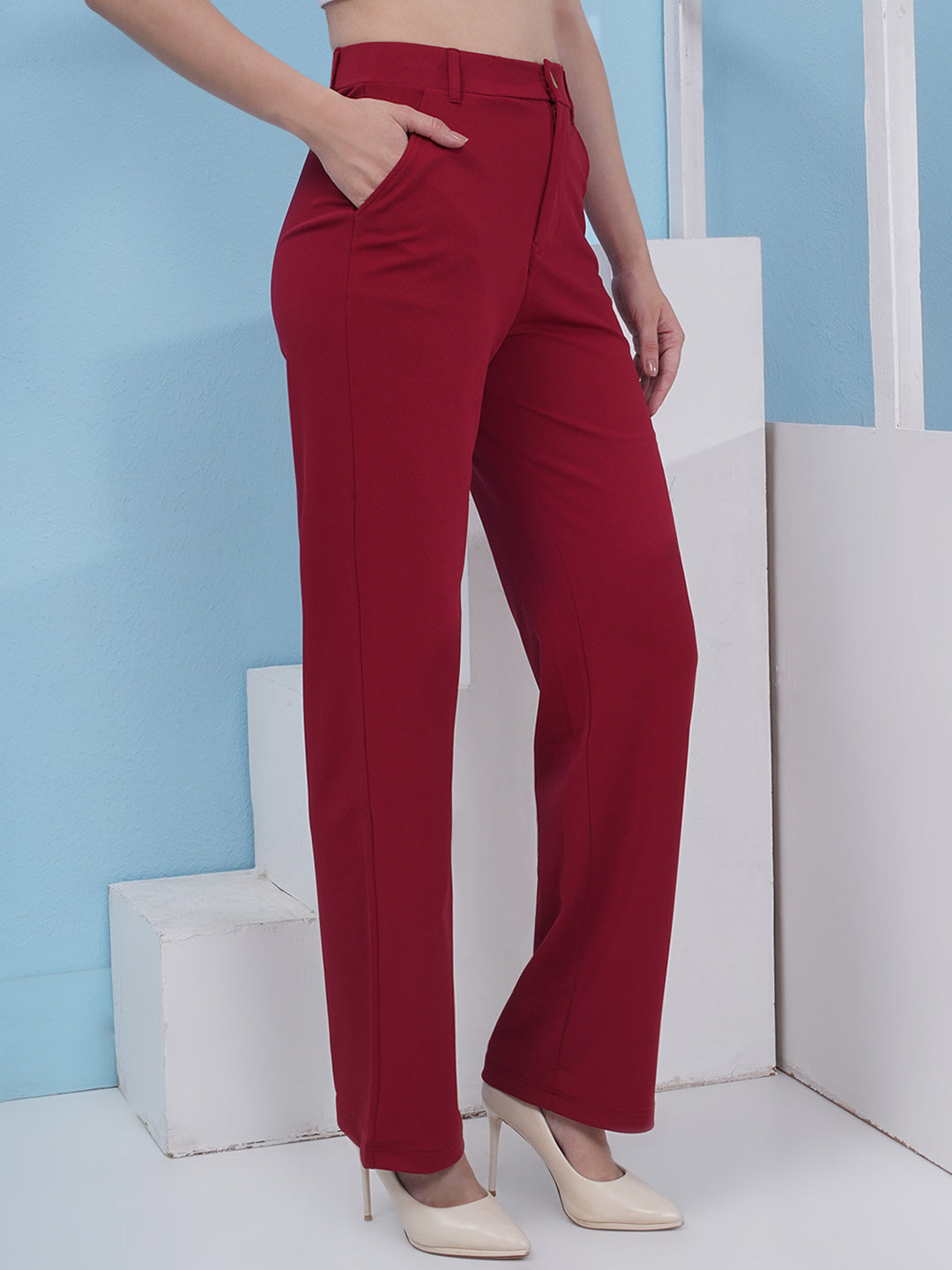 PUELLA Regular Fit Black Color Knitted Fabric Trouser Pant For Women