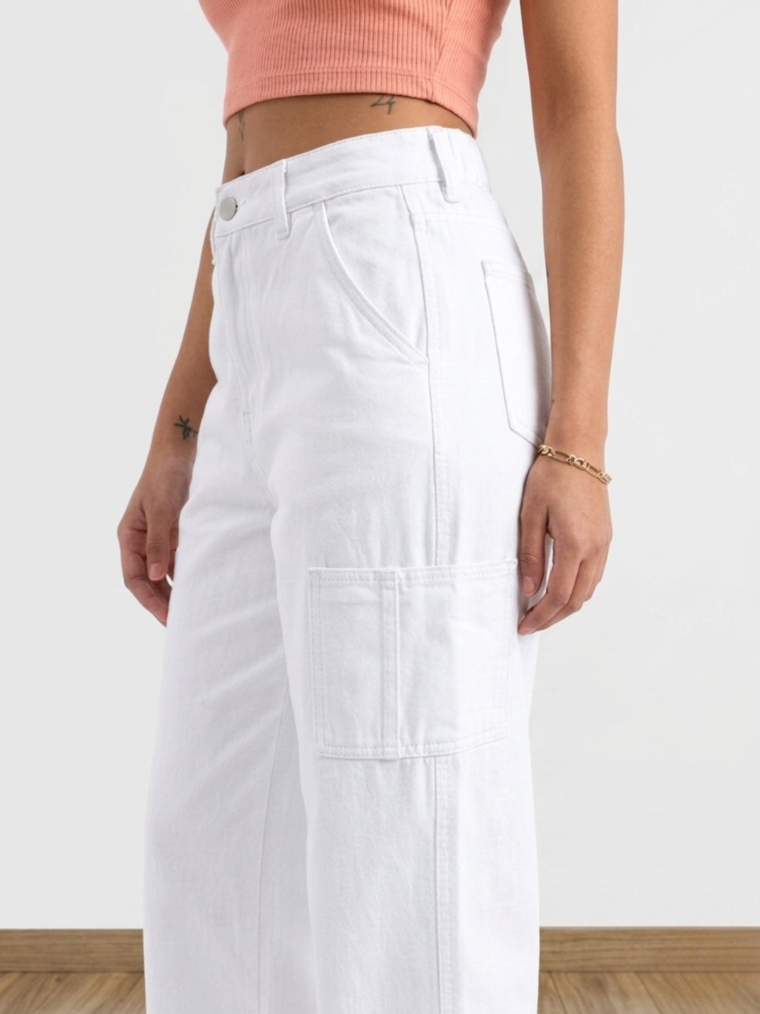 PUELLA Women’s White Straight Fit Utility Denim Jeans