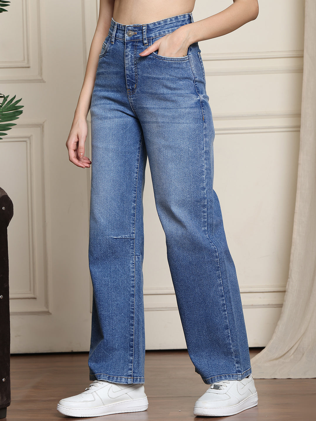 PUELLA Women Light Blue High-Rise Wide-Leg Jeans