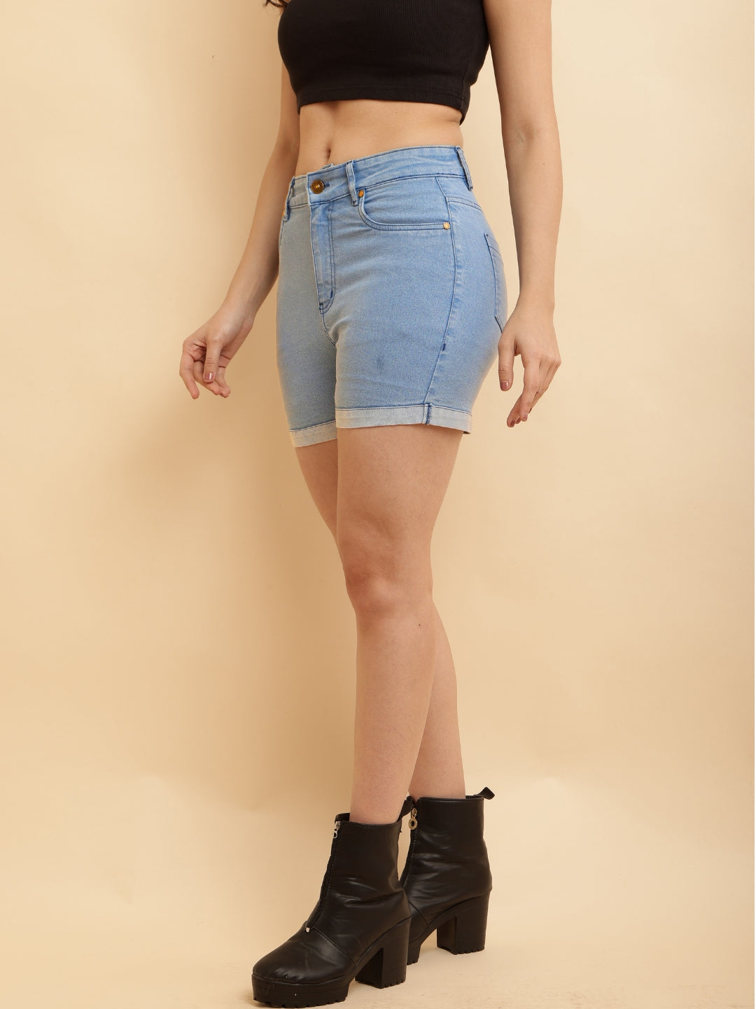 PUELLA Women Blue Washed High-Rise Regular Fit Denim Shorts