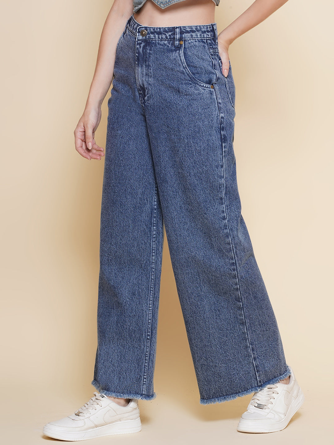 PUELLA Women Blue High-Rise Wide-Leg Jeans