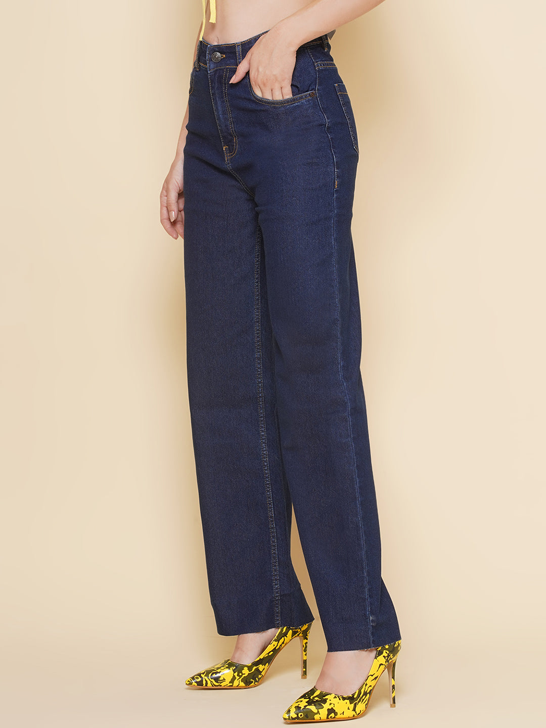 PUELLA Women’s High-Rise Dark Blue Wide-Leg Jeans