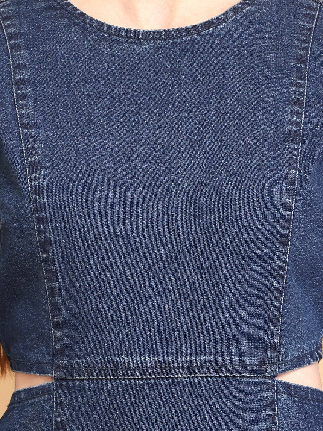 PUELLA Women Blue Solid Denim Cut-Out Mini Dress