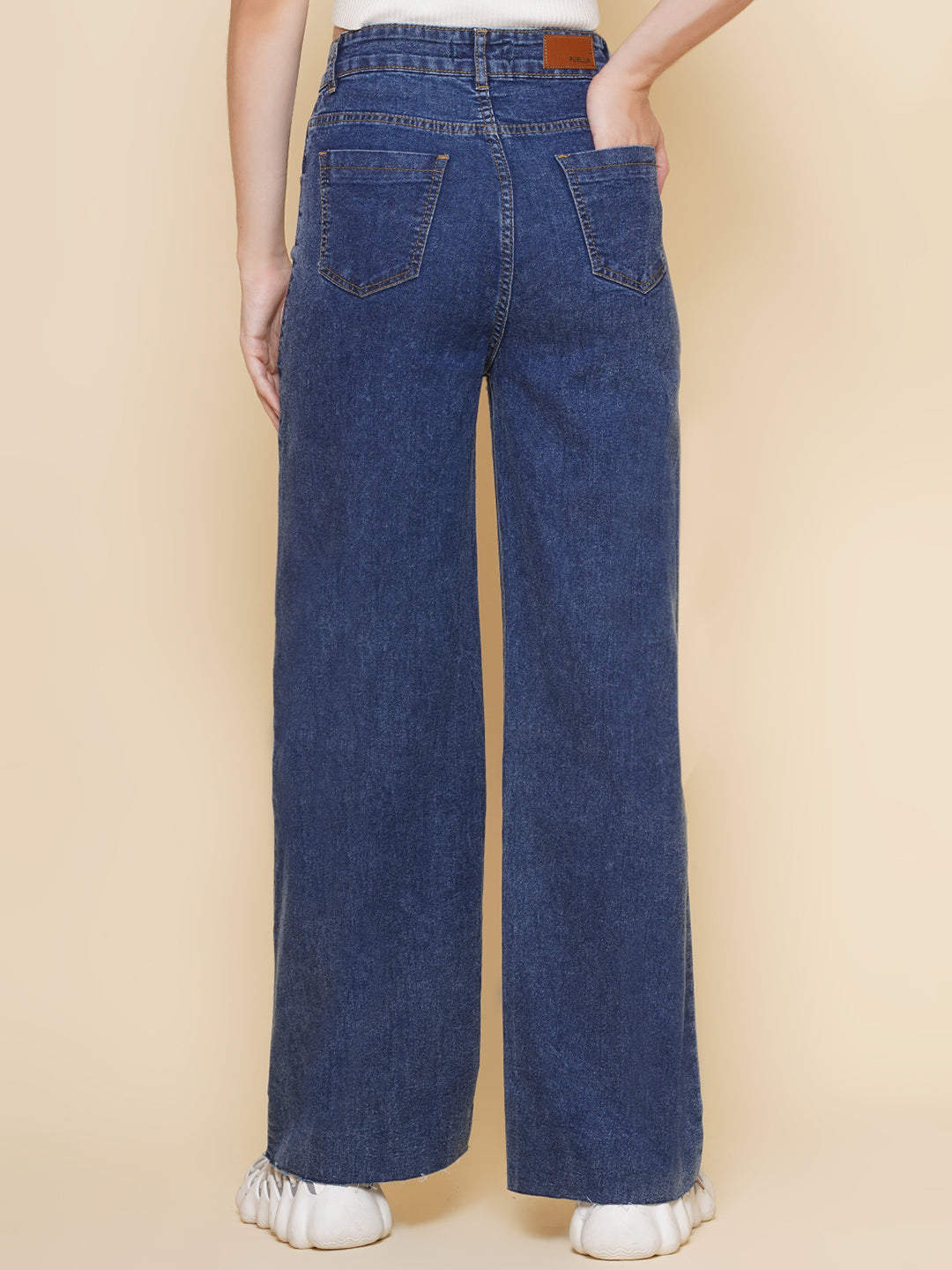 PUELLA Women’s High-Rise Dark Blue Wide-Leg Jeans