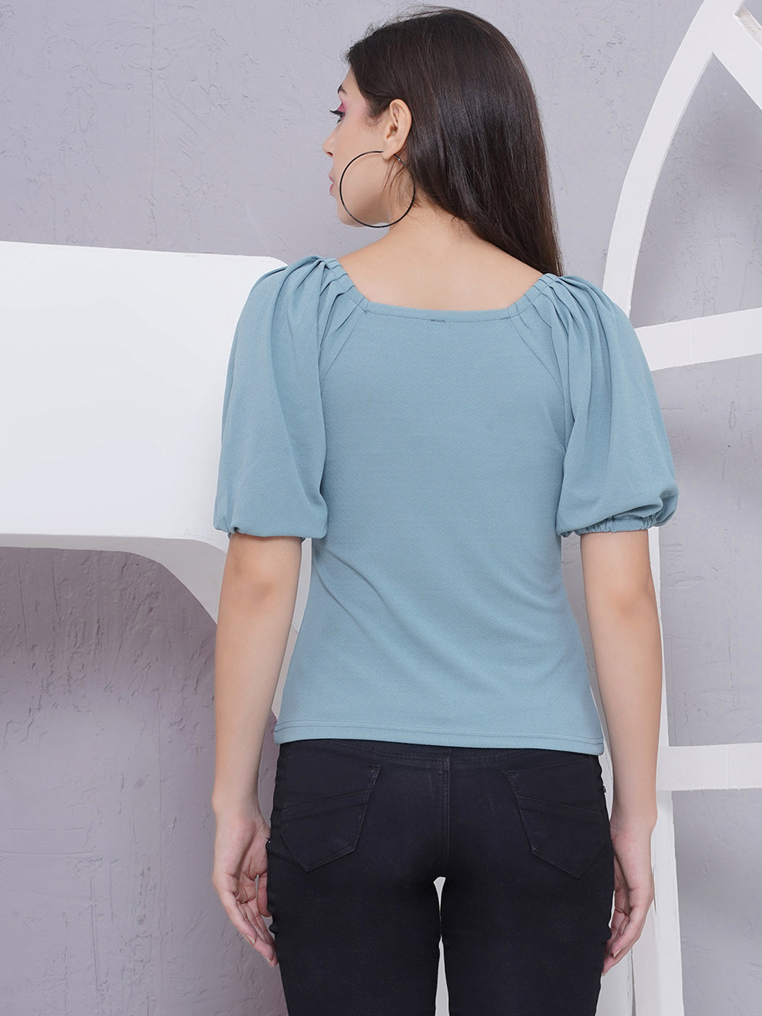 PUELLA Women’s Pink Ribbed V-Neck Full Sleeve Slim Fit Top