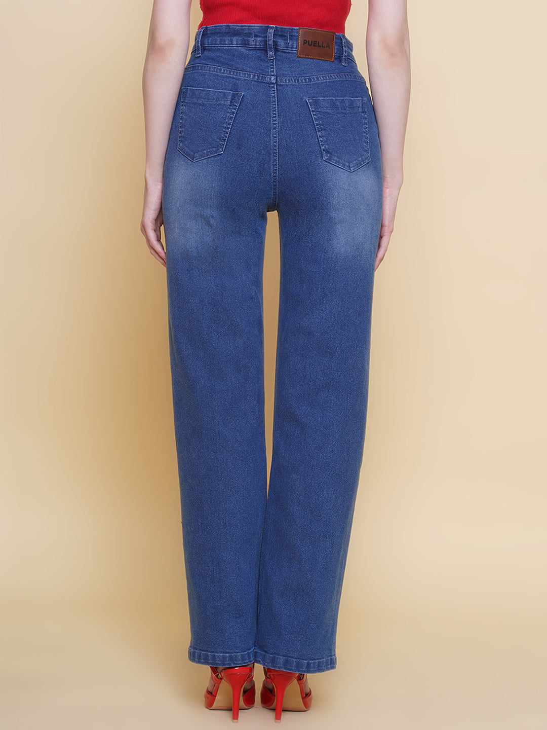 PUELLA Women Mid-Blue High-Rise Straight Fit Utility Jeans