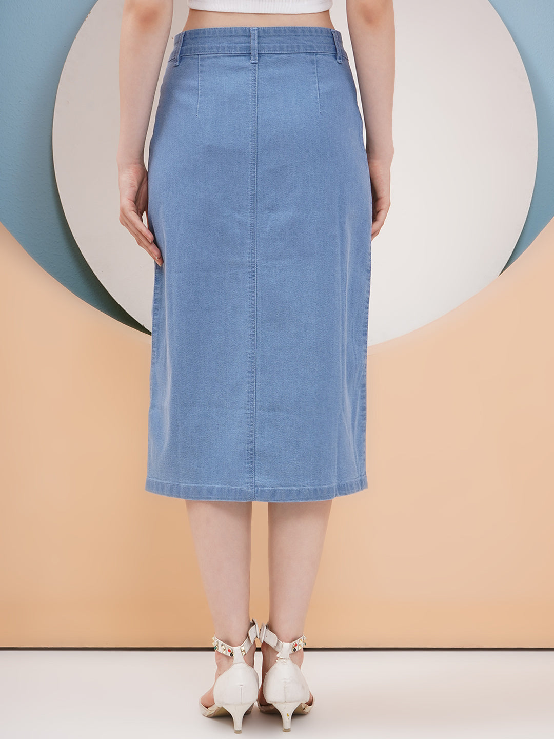 PUELLA Women’s Light Blue Button-Down Denim Midi Skirt