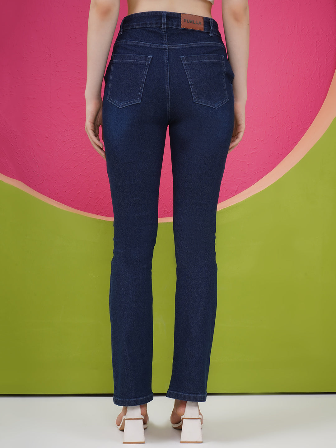 PUELLA Women Dark Blue High-Rise Slim Straight Jeans