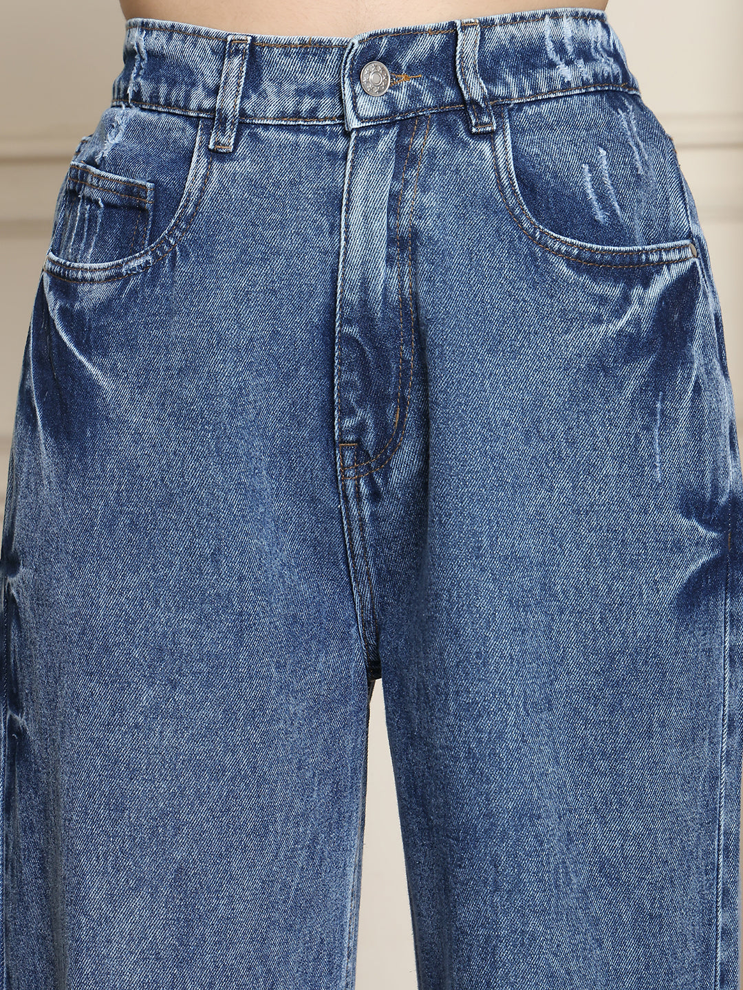 PUELLA Women High-Rise Elastic Waist Wide-Leg Jeans