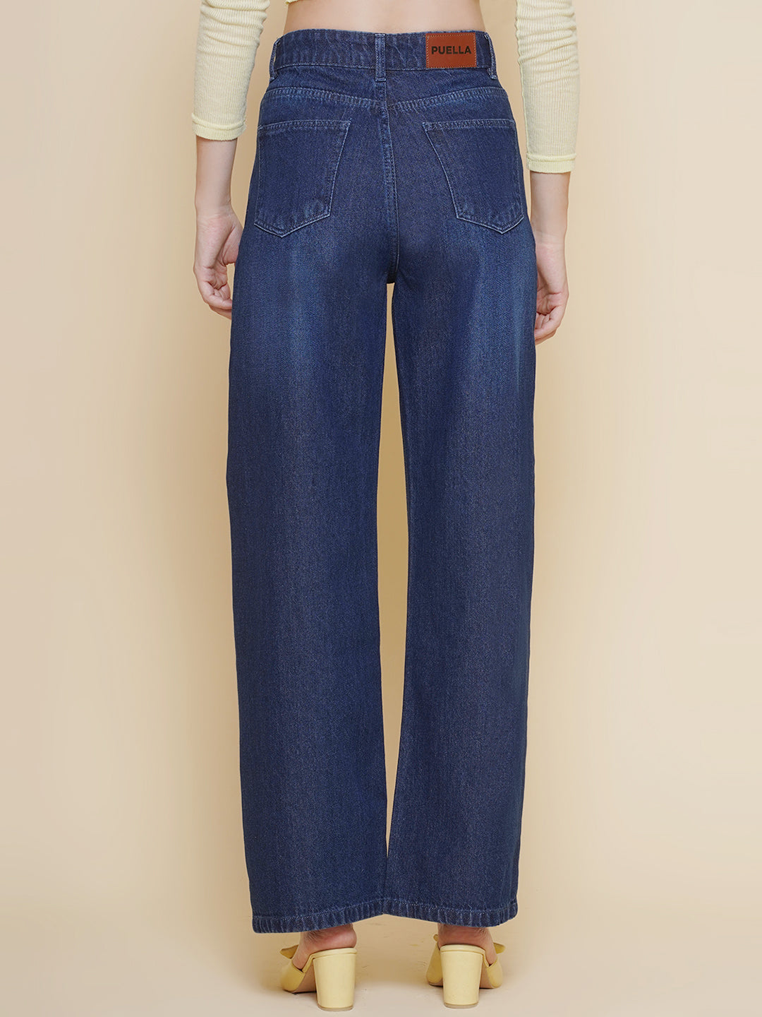 PUELLA Women’s Dark Blue Distressed Wide-Leg Jeans