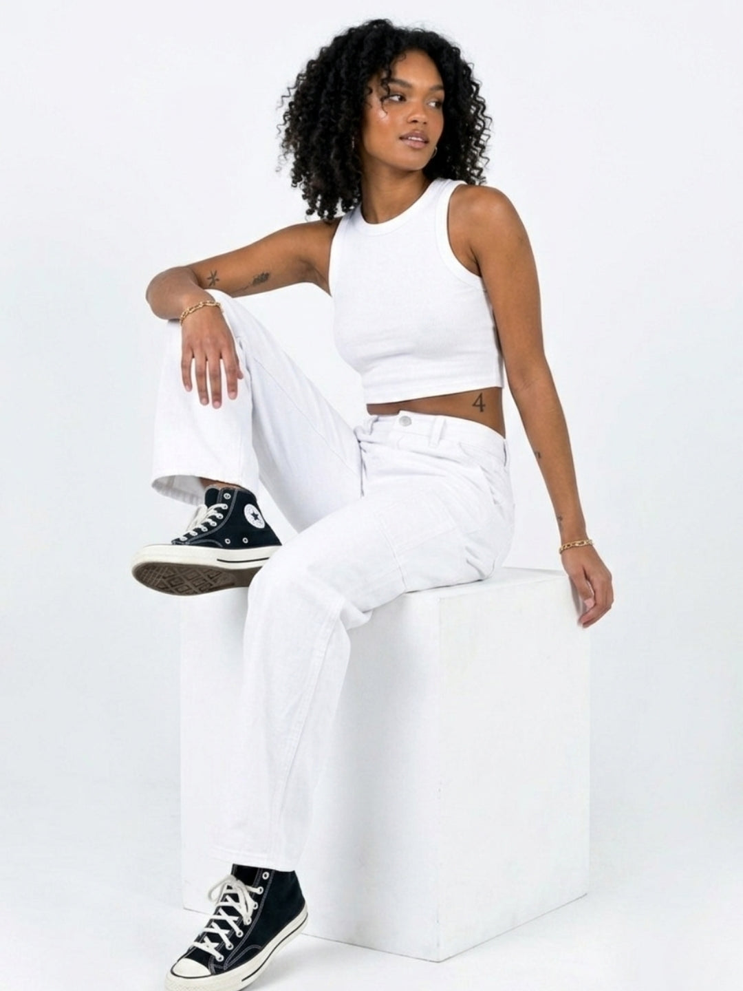 PUELLA Women’s White Straight Fit Utility Denim Jeans