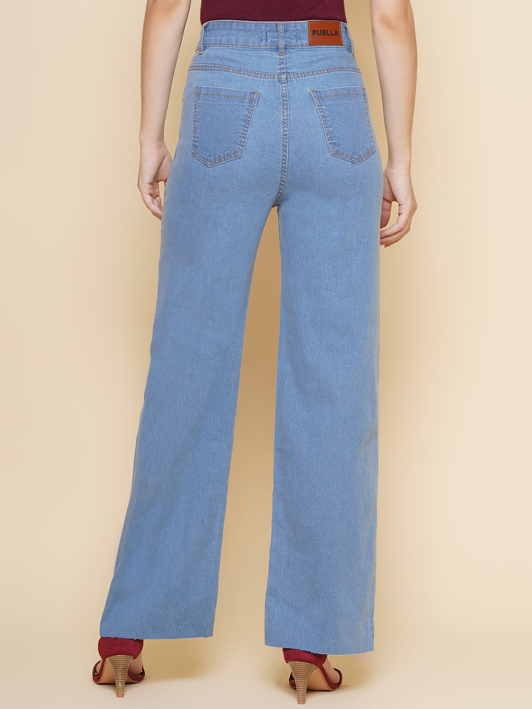PUELLA Women’s Light Blue High-Rise Wide-Leg Jeans