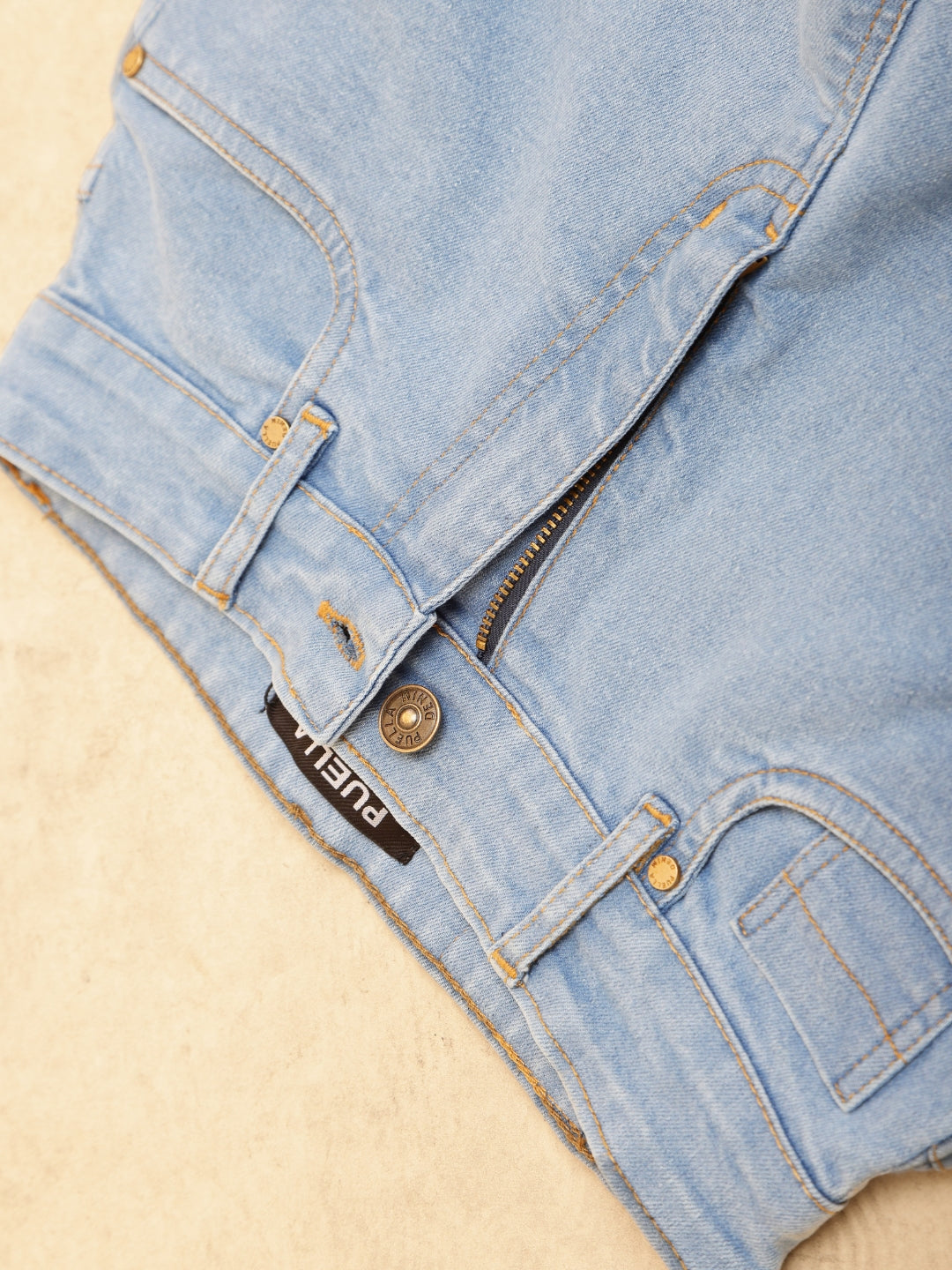 PUELLA Women’s Light Blue High-Rise Slim Fit Denim Shorts