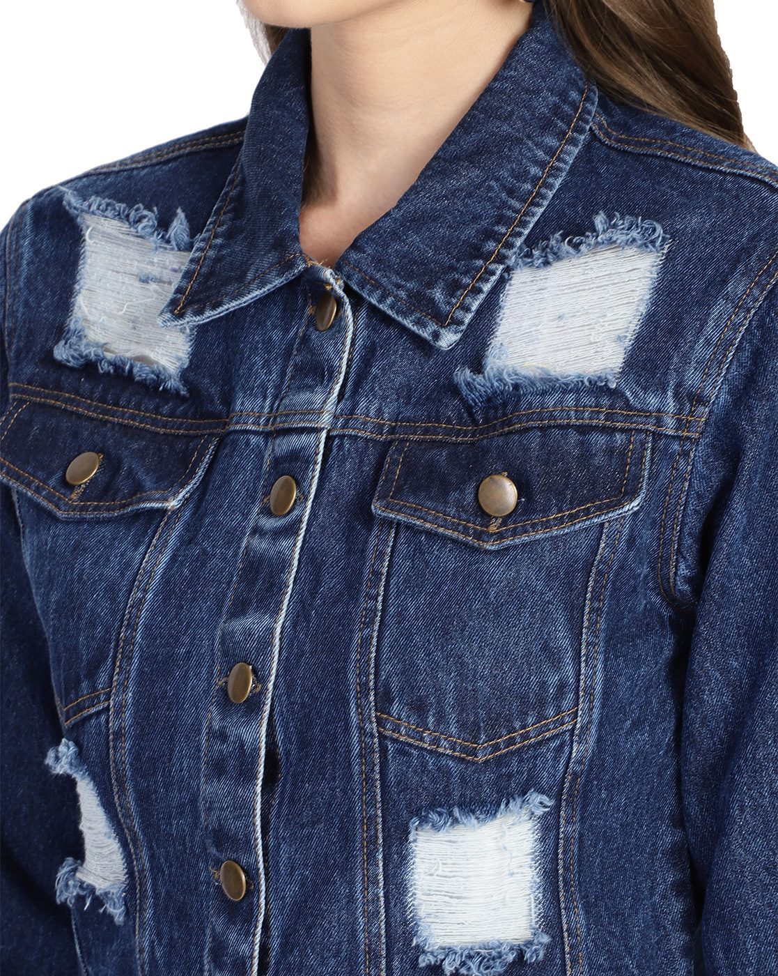 PUELLA Women Blue Distressed Cropped Denim Jacket