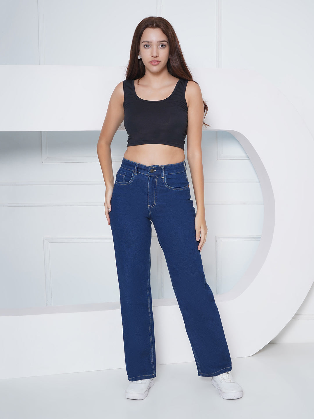 PUELLA Women Dark Blue High-Rise Straight Fit Jeans