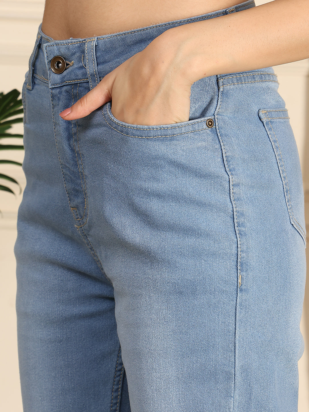 PUELLA Women High-Rise Light Blue Straight Fit Jeans with Side Slit