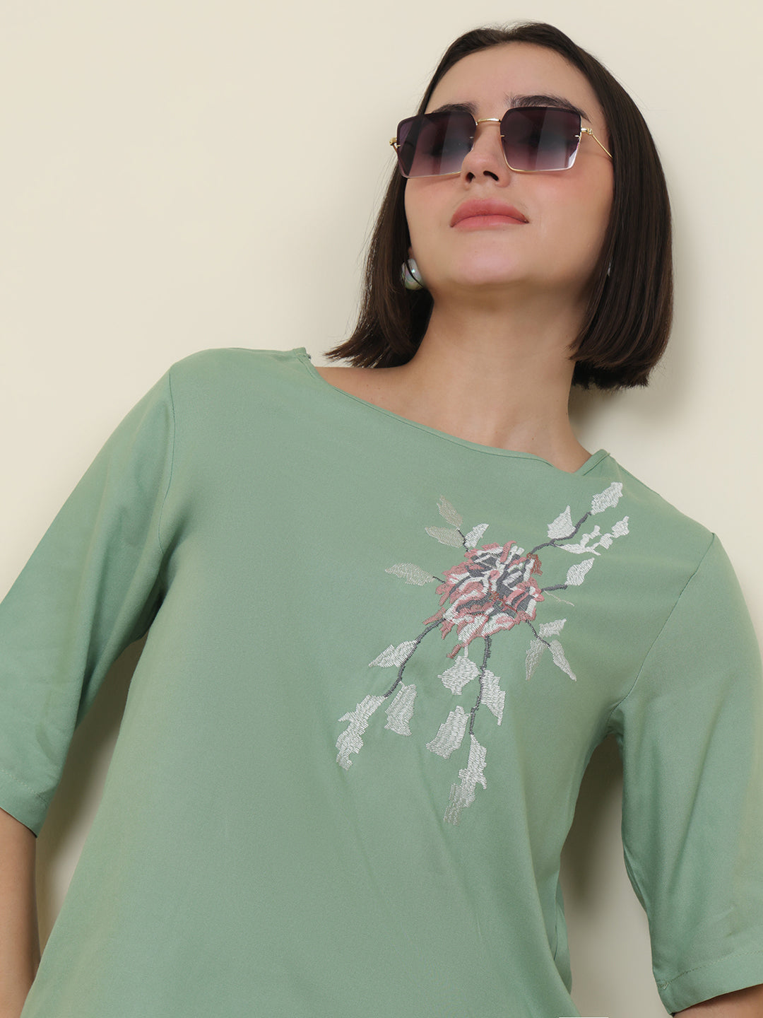 PUELLA Women Mint Green Embroidered Pure Cotton Co-ord Set