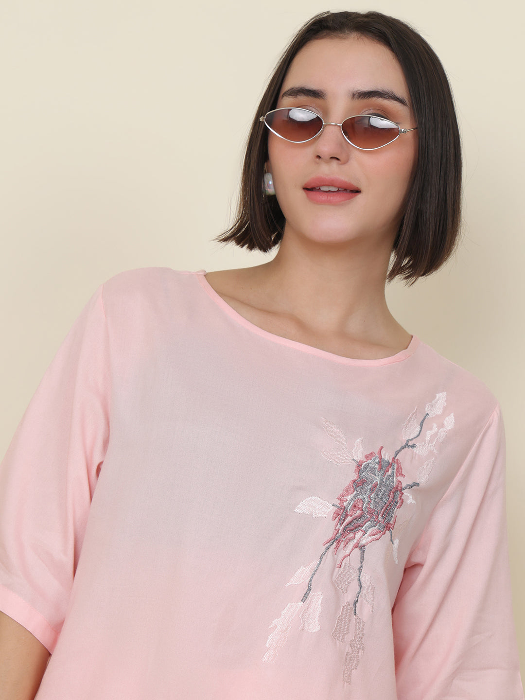 PUELLA Women Blush Pink Embroidered Pure Cotton Co-ord Set