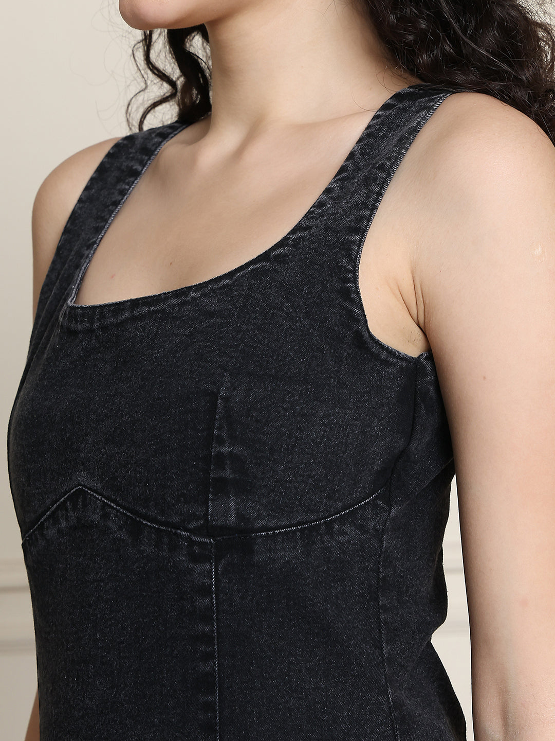 PUELLA Women’s Black Denim Bodycon Midi Dress