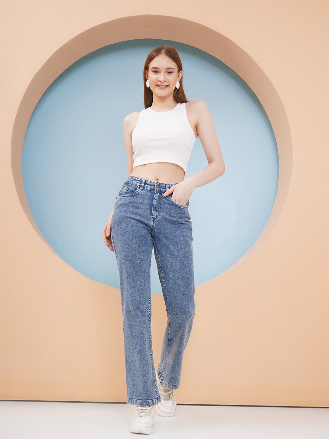 PUELLA Women Mid Blue High-Rise Straight Fit Jeans