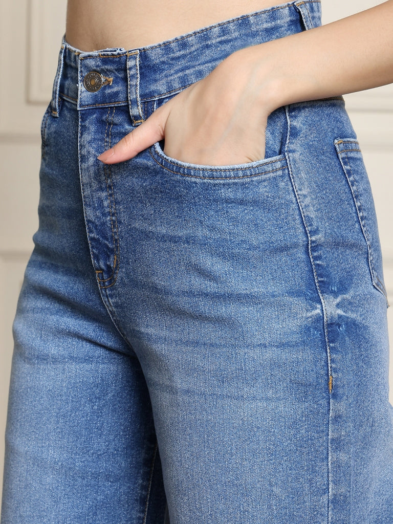 PUELLA Women Light Blue High-Rise Wide-Leg Jeans