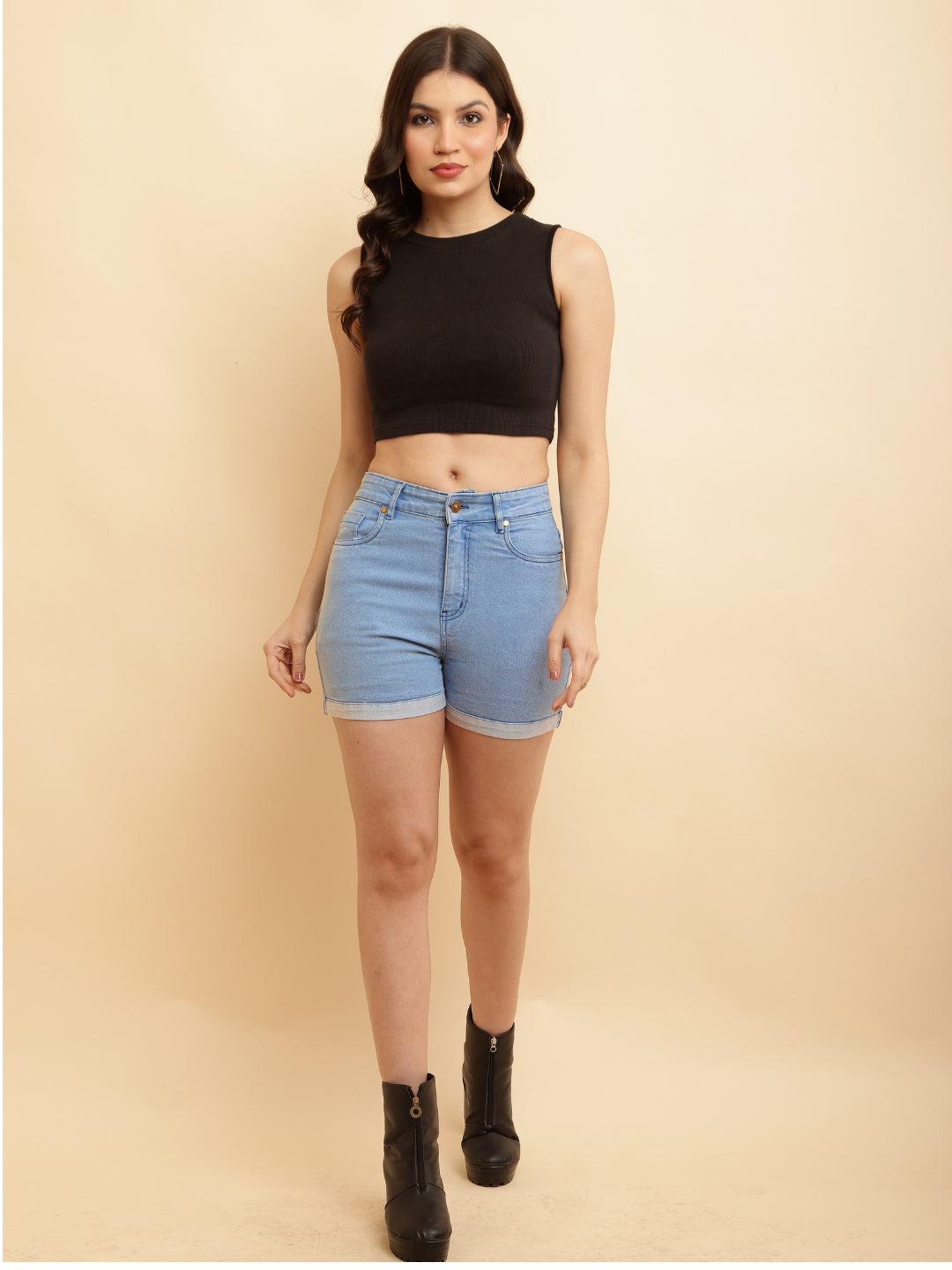 PUELLA Women Blue Washed High-Rise Regular Fit Denim Shorts