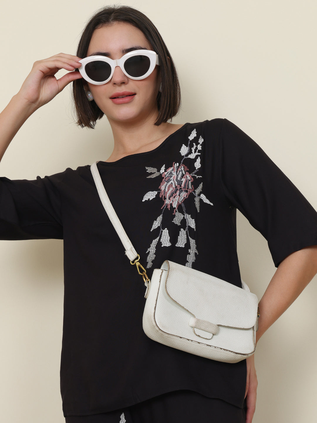 PUELLA Women Black Embroidered Pure Cotton Co-ord Set