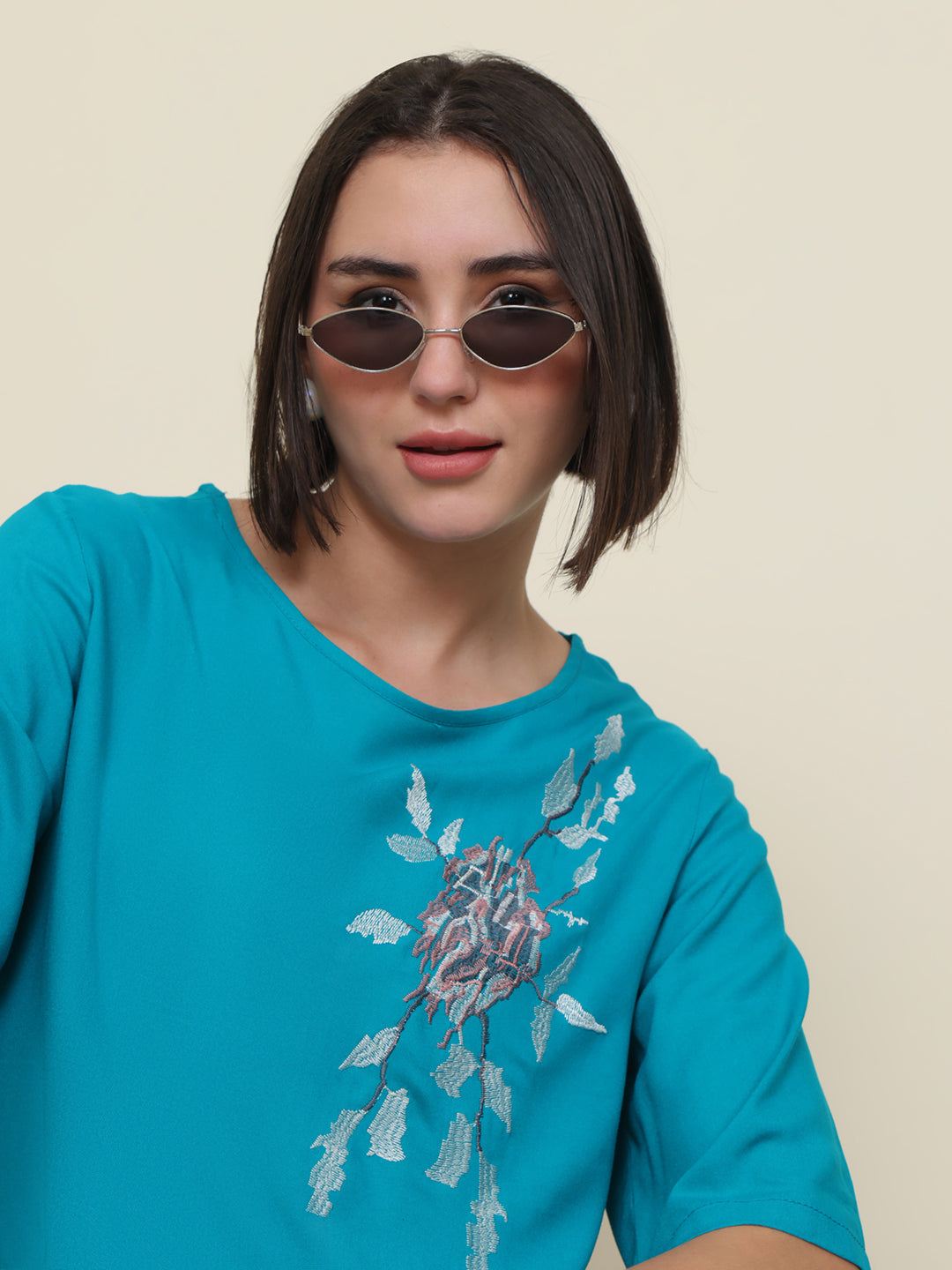 PUELLA Women Teal Blue Embroidered Pure Cotton Co-ord Set